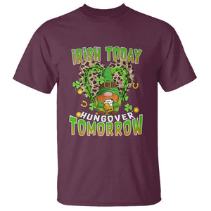 Funny St. Patricks Day Drinking T Shirt Irish Today Hungover Tomorrow Beer Lover Gnome TS02 Maroon Printyourwear