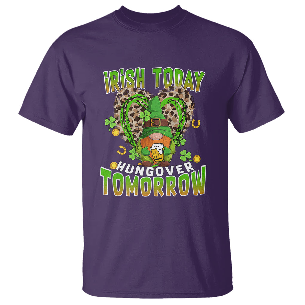 Funny St. Patricks Day Drinking T Shirt Irish Today Hungover Tomorrow Beer Lover Gnome TS02 Purple Printyourwear