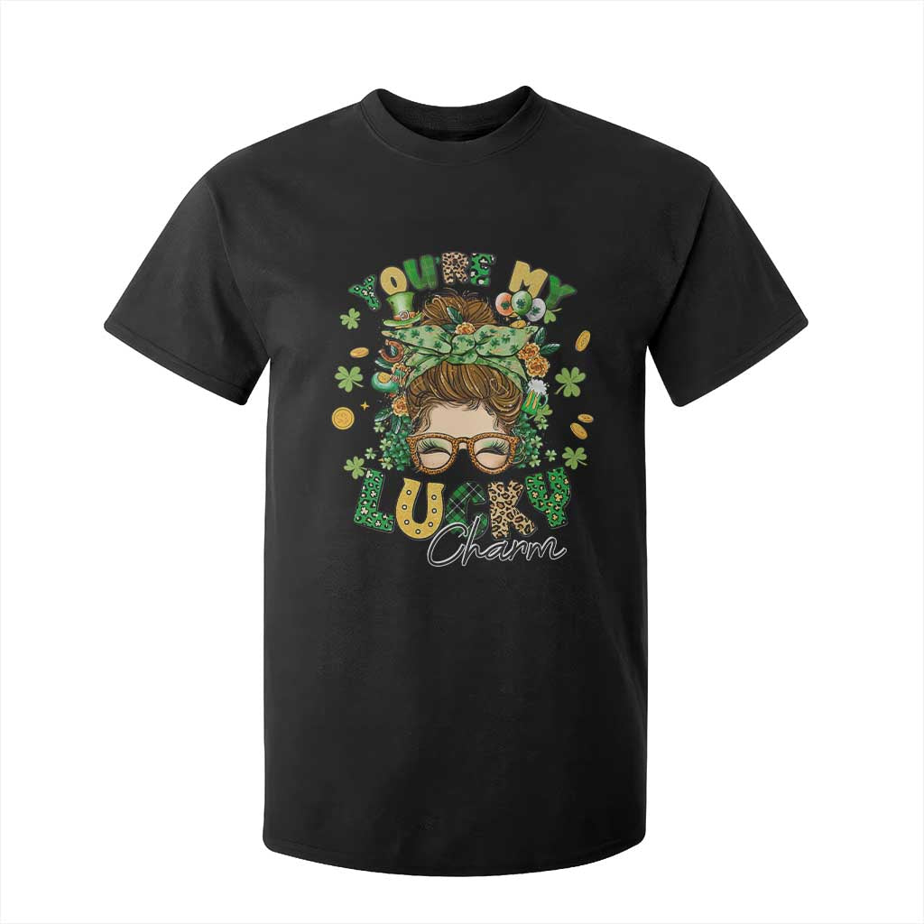 Funny St Patricks Day T Shirt For Kid You Are My Lucky Charm Shamrock Messy Bun TS02 Black Print Your Wear