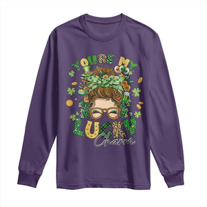 Funny St Patricks Day Long Sleeve Shirt You Are My Lucky Charm Shamrock Messy Bun TS02 Purple Print Your Wear