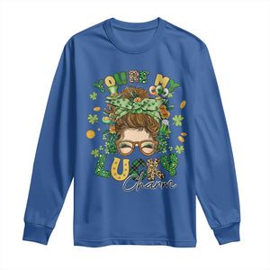 Funny St Patricks Day Long Sleeve Shirt You Are My Lucky Charm Shamrock Messy Bun TS02 Royal Blue Print Your Wear