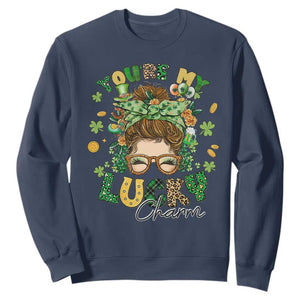 Funny St. Patricks Day Sweatshirt You Are My Lucky Charm Shamrock Messy Bun TS02 Navy Printyourwear