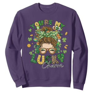 Funny St. Patricks Day Sweatshirt You Are My Lucky Charm Shamrock Messy Bun TS02 Purple Printyourwear