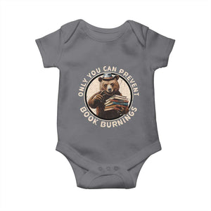 Funny Books Lover Bear Baby Onesie Only You Can Prevent Book Burnings TS02 Charcoal Print Your Wear