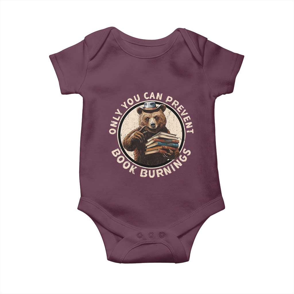Funny Books Lover Bear Baby Onesie Only You Can Prevent Book Burnings TS02 Maroon Print Your Wear