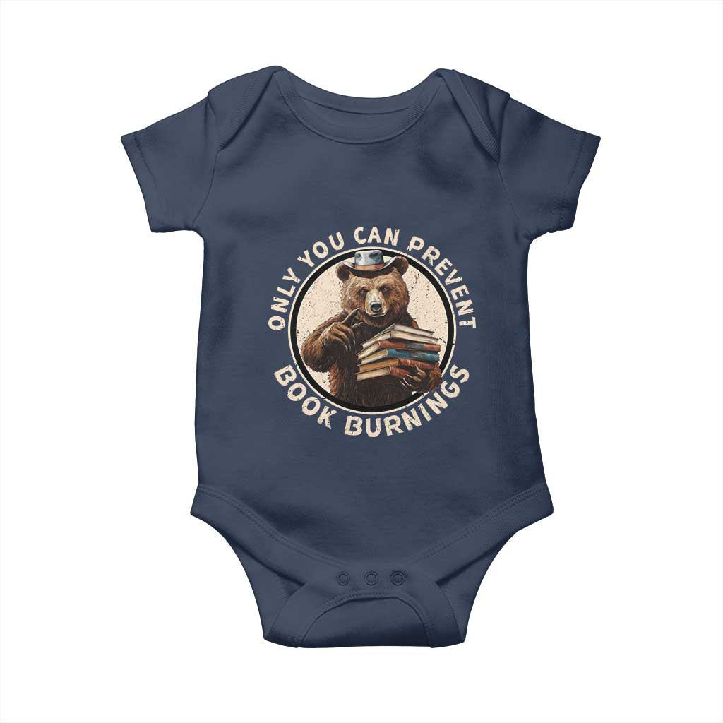Funny Books Lover Bear Baby Onesie Only You Can Prevent Book Burnings TS02 Navy Print Your Wear