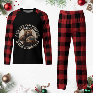 Funny Books Lover Bear Plaid Pajama Set Only You Can Prevent Book Burnings TS02 Buffalo Plaid Print Your Wear