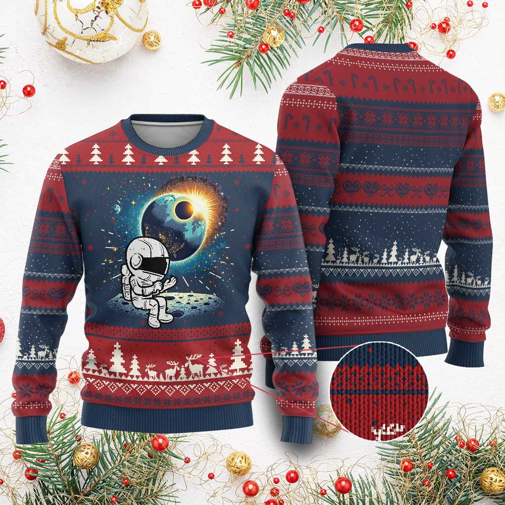 Astronaut Outer Space Ugly Christmas Sweater Cute Cartoon Cosmic TS02 Burgundy Print Your Wear