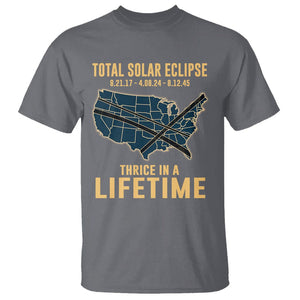 Total Solar Eclipse 2045 T Shirt Thrice In A Lifetime American Totality Tour Map 2017 2024 2045 TS02 Charcoal Printyourwear