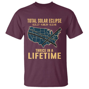 Total Solar Eclipse 2045 T Shirt Thrice In A Lifetime American Totality Tour Map 2017 2024 2045 TS02 Maroon Printyourwear