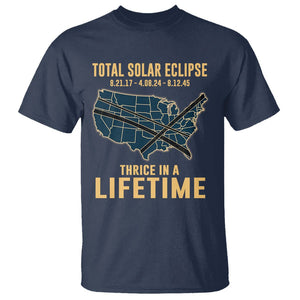 Total Solar Eclipse 2045 T Shirt Thrice In A Lifetime American Totality Tour Map 2017 2024 2045 TS02 Navy Printyourwear