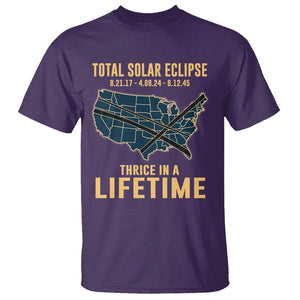 Total Solar Eclipse 2045 T Shirt Thrice In A Lifetime American Totality Tour Map 2017 2024 2045 TS02 Purple Printyourwear