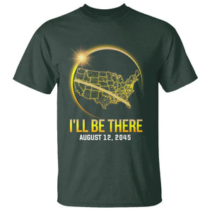 Total Solar Eclipse 2045 T Shirt I'll Be There August 12 American Totality Tour Map TS02 Dark Forest Green Printyourwear