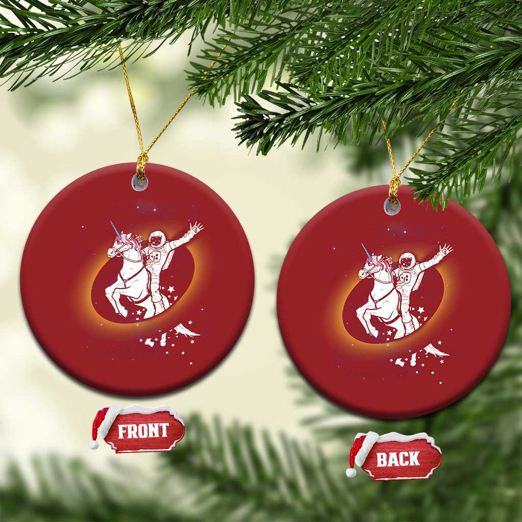 Astronaut Outer Space Christmas Ornament Riding Unicorn Galaxy Astrophysics Lover TS02 Circle Red Print Your Wear
