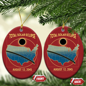 Total Solar Eclipse 2045 Christmas Ornament American Totality Tour Map August 12 TS02 Oval Red Print Your Wear