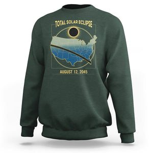 Total Solar Eclipse 2045 Sweatshirt American Totality Tour Map August 12 TS02 Dark Forest Green Printyourwear