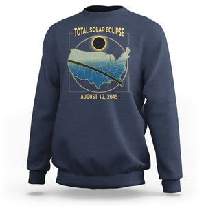 Total Solar Eclipse 2045 Sweatshirt American Totality Tour Map August 12 TS02 Navy Printyourwear