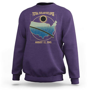Total Solar Eclipse 2045 Sweatshirt American Totality Tour Map August 12 TS02 Purple Printyourwear