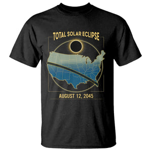 Total Solar Eclipse 2045 T Shirt American Totality Tour Map August 12 TS02 Black Printyourwear