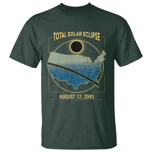 Total Solar Eclipse 2045 T Shirt American Totality Tour Map August 12 TS02 Dark Forest Green Printyourwear