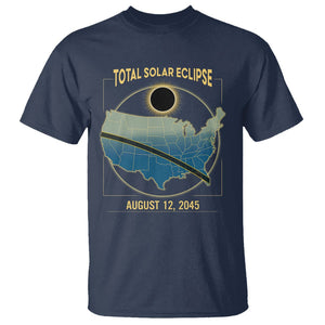 Total Solar Eclipse 2045 T Shirt American Totality Tour Map August 12 TS02 Navy Printyourwear