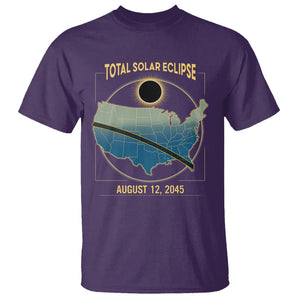 Total Solar Eclipse 2045 T Shirt American Totality Tour Map August 12 TS02 Purple Printyourwear