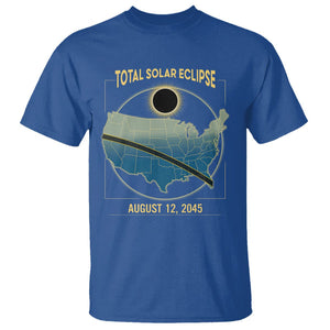 Total Solar Eclipse 2045 T Shirt American Totality Tour Map August 12 TS02 Royal Blue Printyourwear