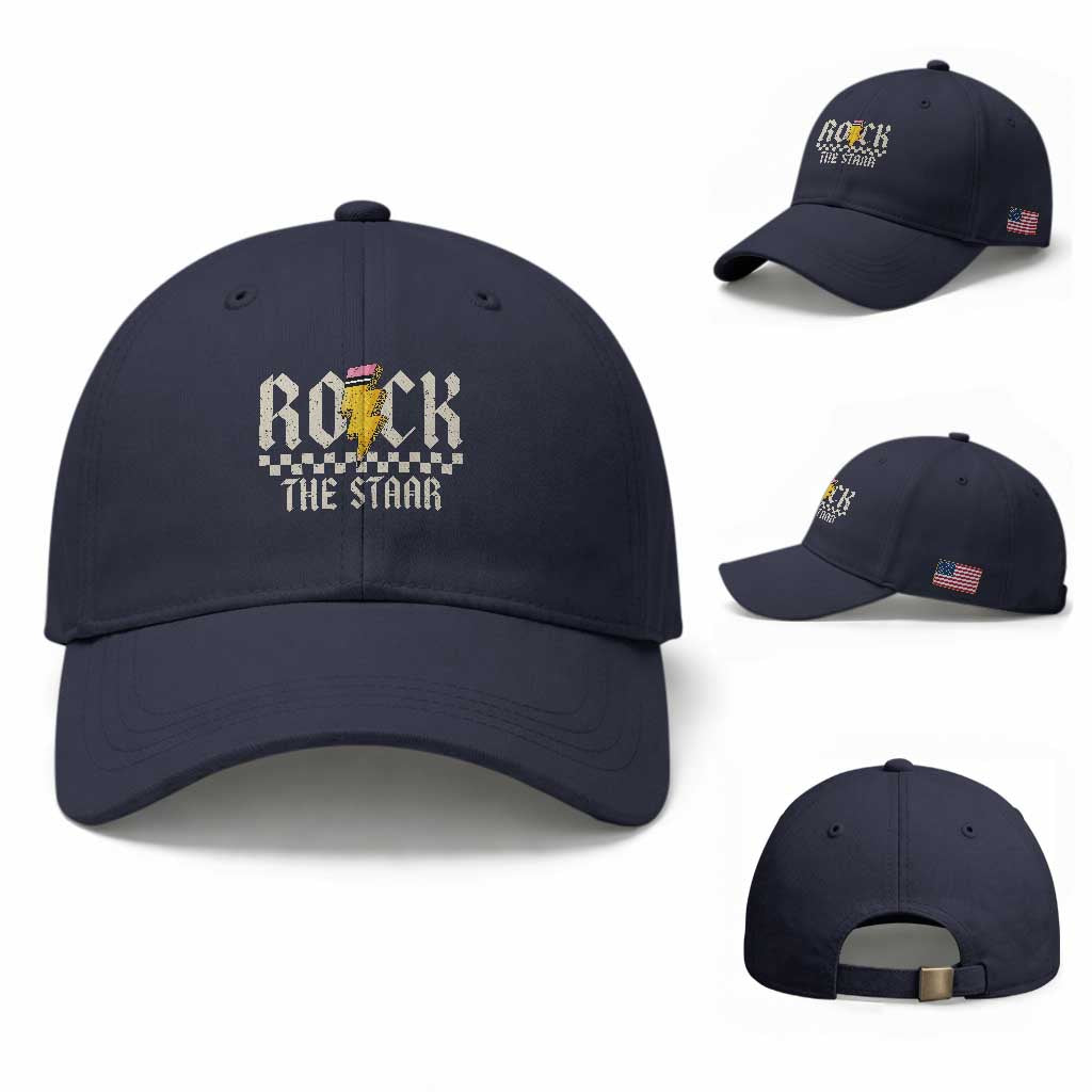 Rock The STAAR Day Baseball Cap Texas Teacher Student Motivational Testing TS02 Baseball Cap Universal Fit Navy Print Your Wear