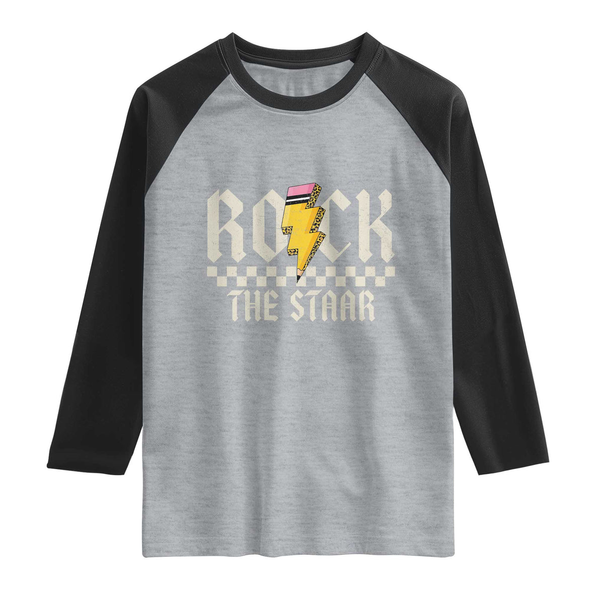 Rock The STAAR Day Raglan Shirt Texas Teacher Student Motivational Testing TS02 Heather Gray Black Print Your Wear