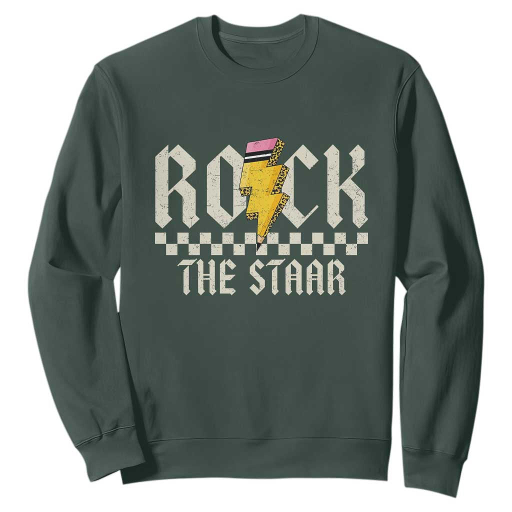 Rock The STAAR Day Sweatshirt Texas Teacher Student Motivational Testing TS02 Dark Forest Green Print Your Wear