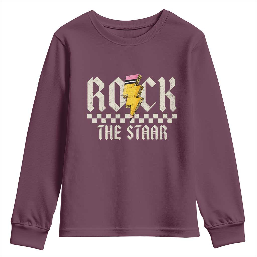 Rock The STAAR Day Youth Sweatshirt Texas Teacher Student Motivational Testing TS02 Maroon Print Your Wear