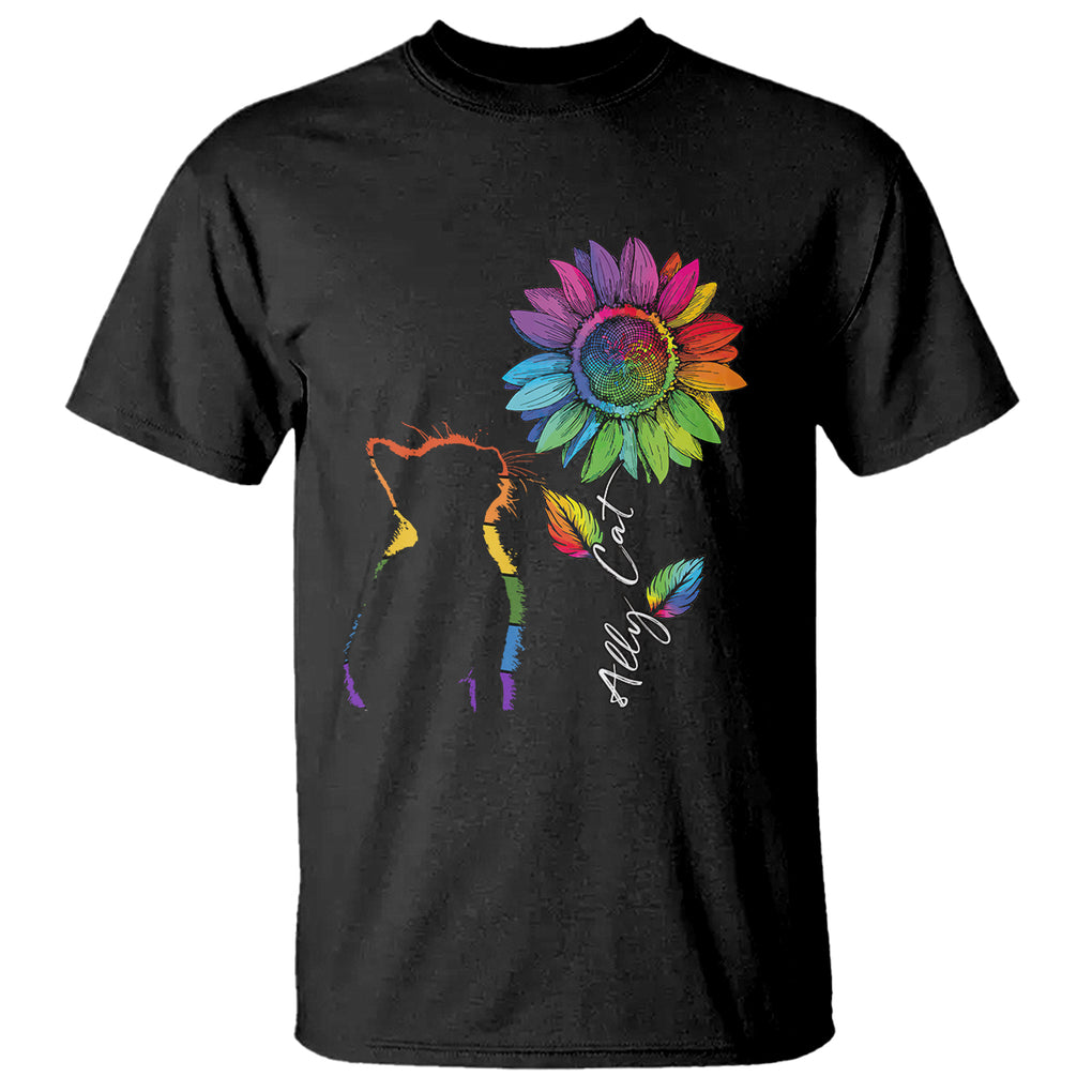 LGBT Ally Cat T Shirt Gay Pride Rainbow Sunflower TS02 Black Printyourwear