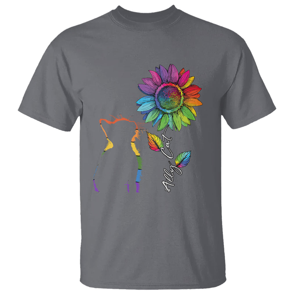 LGBT Ally Cat T Shirt Gay Pride Rainbow Sunflower TS02 Charcoal Printyourwear