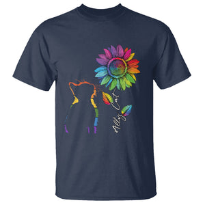 LGBT Ally Cat T Shirt Gay Pride Rainbow Sunflower TS02 Navy Printyourwear