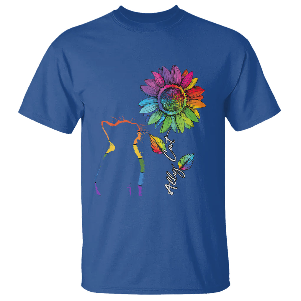 LGBT Ally Cat T Shirt Gay Pride Rainbow Sunflower TS02 Royal Blue Printyourwear