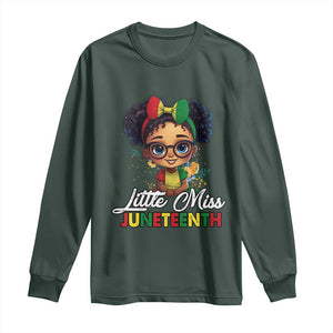 Little Miss Juneteenth Long Sleeve Shirt Since 1865 Black History TS02 Dark Forest Green Print Your Wear