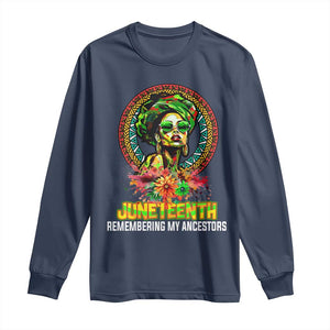 Juneteenth 1865 Long Sleeve Shirt Remembering Ancestors African American Woman TS02 Navy Print Your Wear