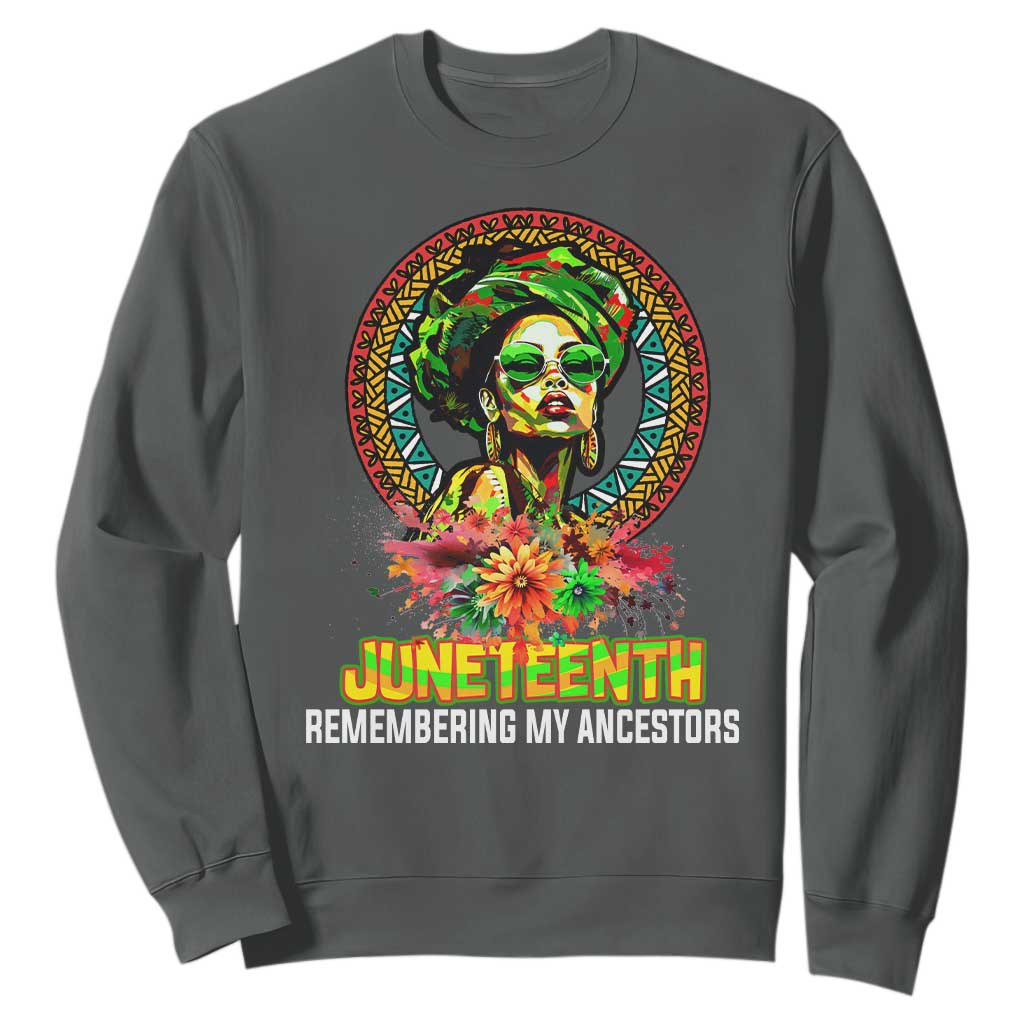 Juneteenth Sweatshirt Remembering Ancestors African American Womens TS02 Dark Heather Print Your Wear