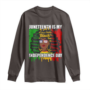 Juneteenth Is My Independence Day Long Sleeve Shirt Since 1865 African American Woman TS02 Dark Chocolate Print Your Wear