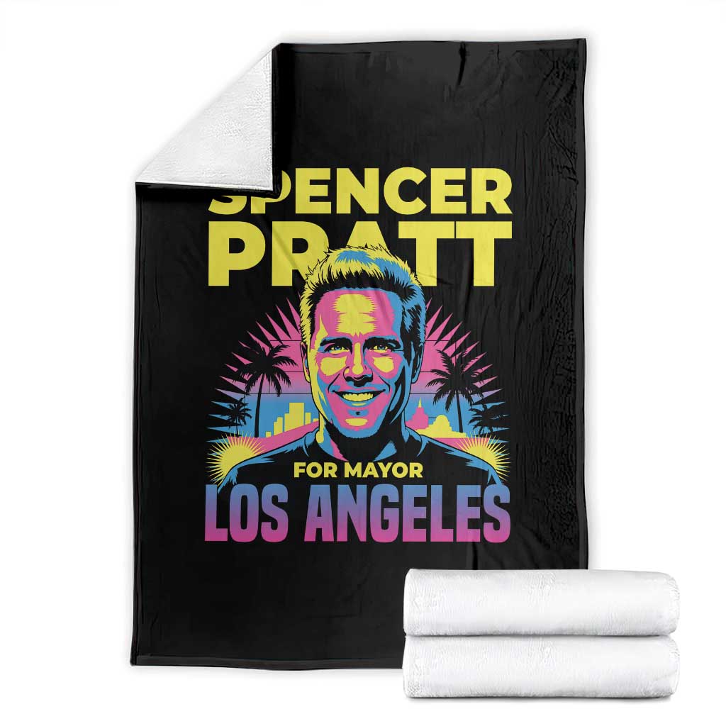 Spencer Pratt for Mayor Los Angeles Synthwave Graphic Throw Blanket Retro Neon California Supporter TS02 Black Print Your Wear