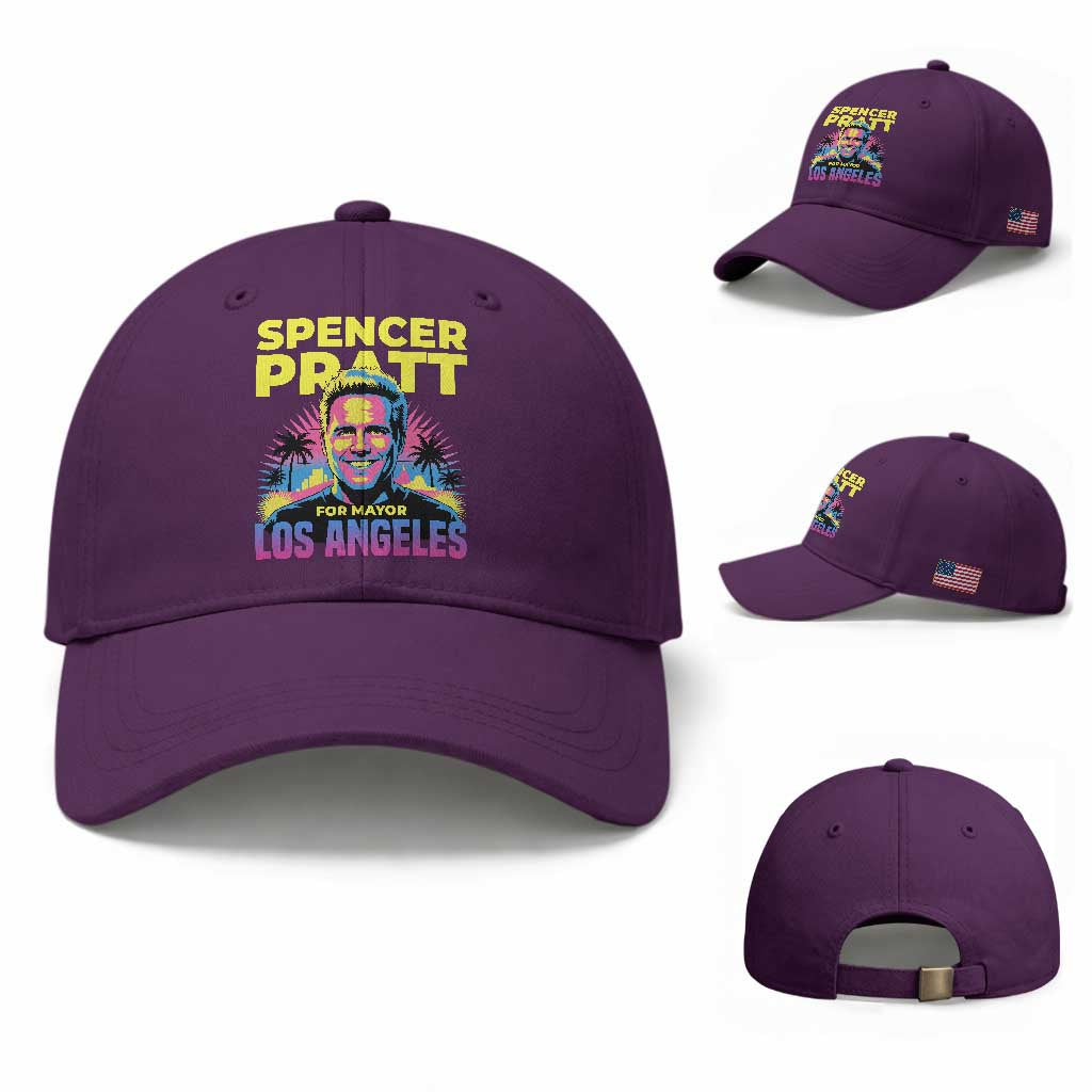 Spencer Pratt for Mayor Los Angeles Synthwave Graphic Baseball Cap Retro Neon California Supporter TS02 Baseball Cap Universal Fit Purple Print Your Wear