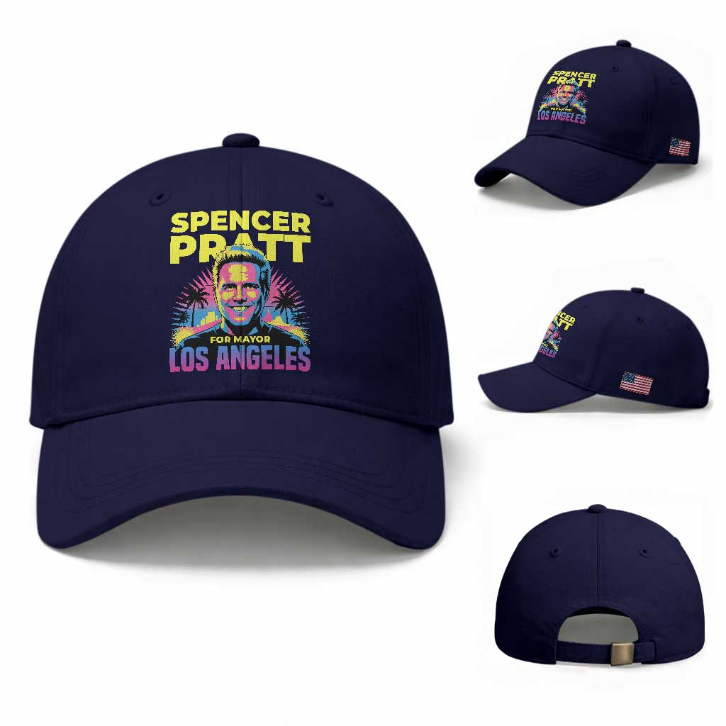 Spencer Pratt for Mayor Los Angeles Synthwave Graphic Baseball Cap Retro Neon California Supporter TS02 Baseball Cap Universal Fit Dark Blue Print Your Wear