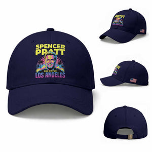 Spencer Pratt for Mayor Los Angeles Synthwave Graphic Baseball Cap Retro Neon California Supporter TS02 Baseball Cap Universal Fit Dark Blue Print Your Wear