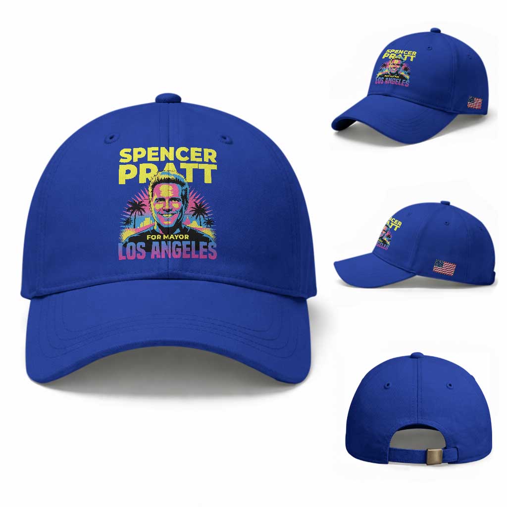 Spencer Pratt for Mayor Los Angeles Synthwave Graphic Baseball Cap Retro Neon California Supporter TS02 Baseball Cap Universal Fit Royal Blue Print Your Wear