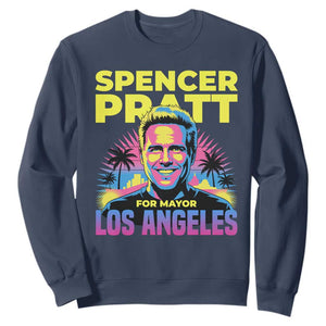 Spencer Pratt for Mayor Los Angeles Synthwave Graphic Sweatshirt Retro Neon California Supporter TS02 Navy Print Your Wear
