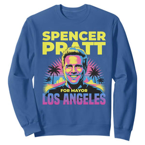 Spencer Pratt for Mayor Los Angeles Synthwave Graphic Sweatshirt Retro Neon California Supporter TS02 Royal Blue Print Your Wear
