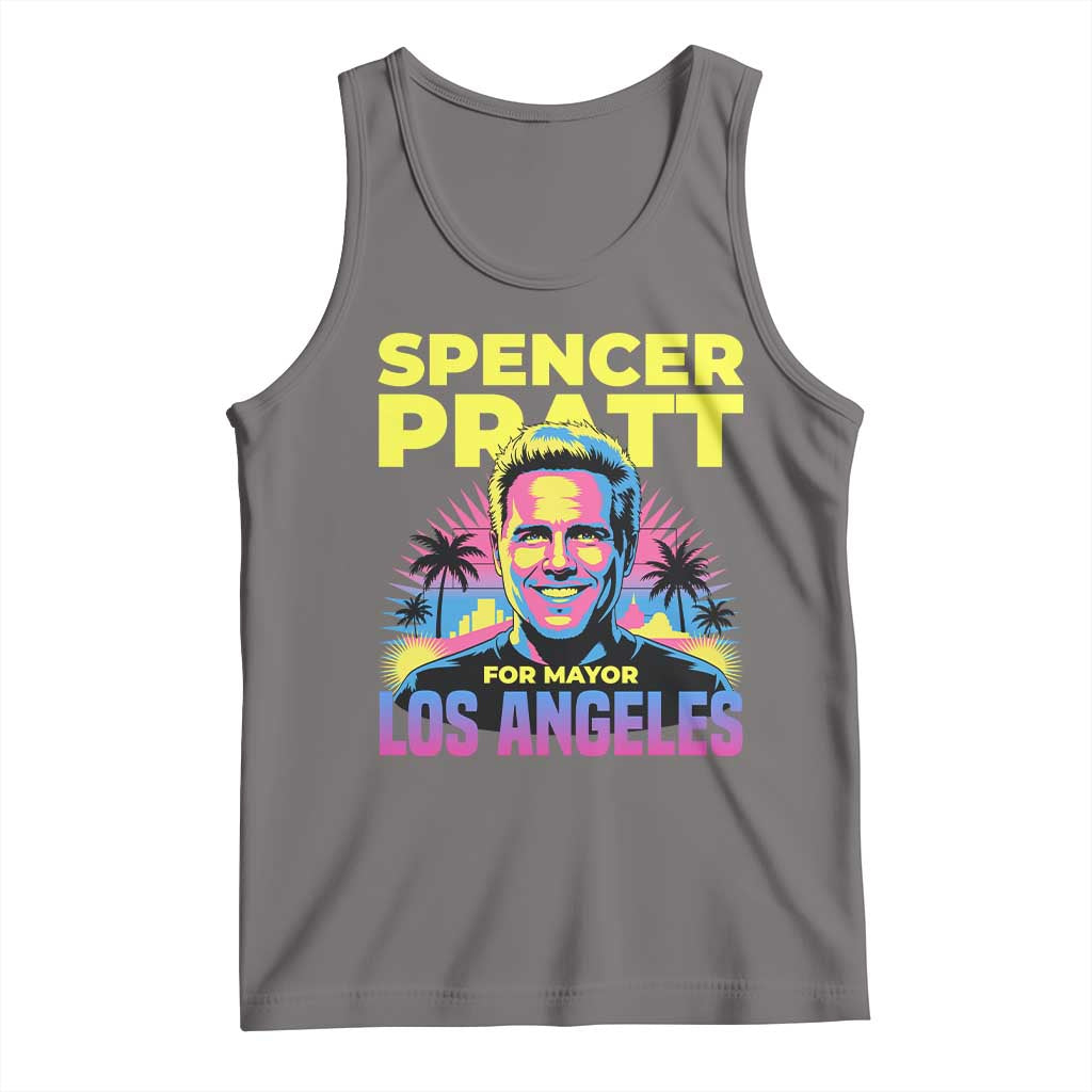 Spencer Pratt for Mayor Los Angeles Synthwave Graphic Tank Top Retro Neon California Supporter TS02 Deep Heather Print Your Wear