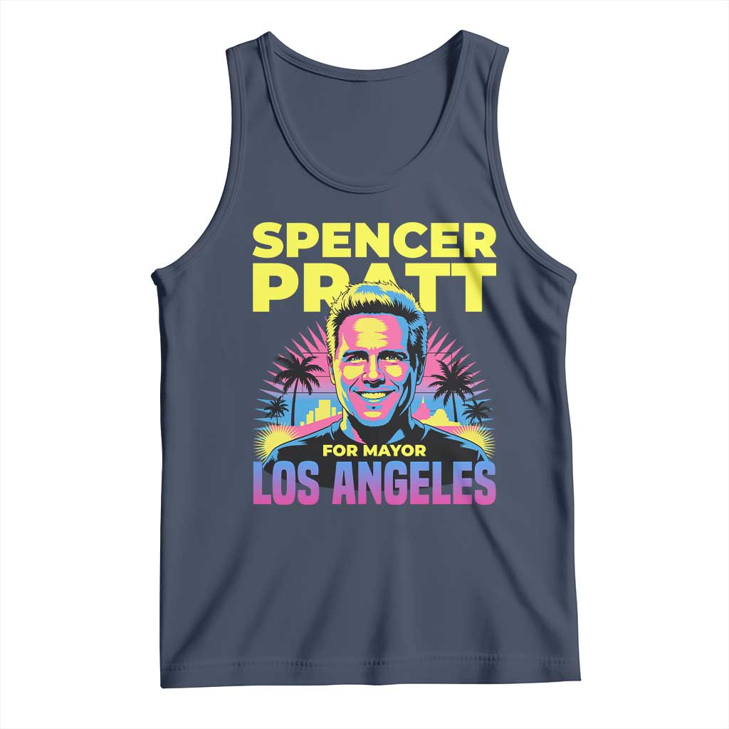 Spencer Pratt for Mayor Los Angeles Synthwave Graphic Tank Top Retro Neon California Supporter TS02 Navy Print Your Wear