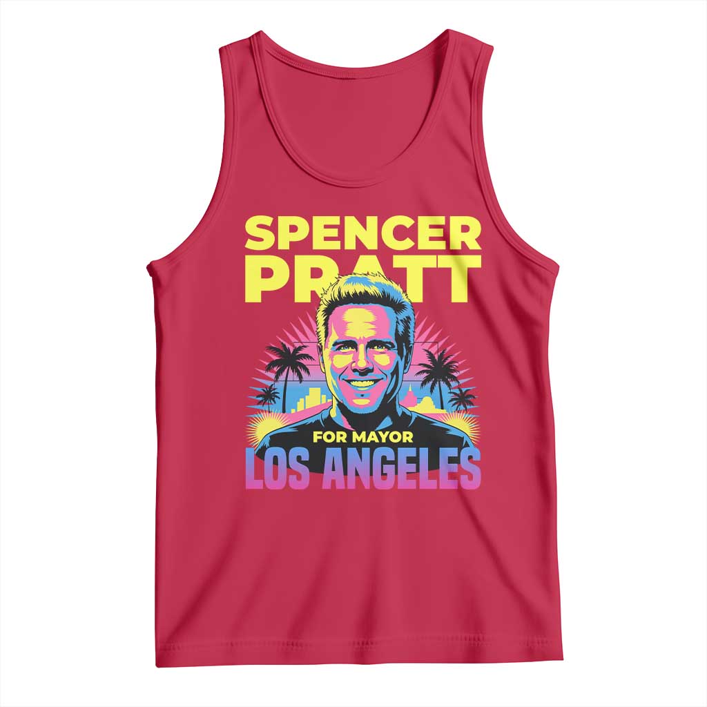Spencer Pratt for Mayor Los Angeles Synthwave Graphic Tank Top Retro Neon California Supporter TS02 Red Print Your Wear