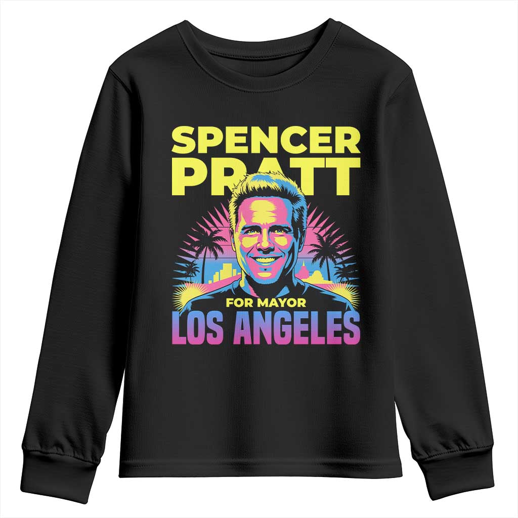 Spencer Pratt for Mayor Los Angeles Synthwave Graphic Youth Sweatshirt Retro Neon California Supporter TS02 Black Print Your Wear